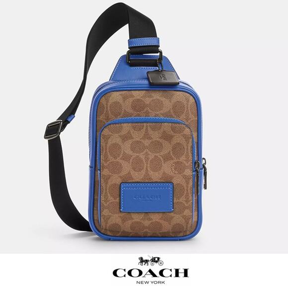 ❤️ Coach Racer Sling Pack Tan/Blue - Picture 1 of 12